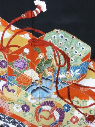 01abcf 1000 Silk Tomesode Fabric Japanese Kimono Embroidery Peacock