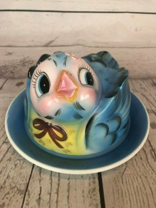 Vintage Bluebird Of Happiness Figurine Covered Butter Dish George Lefton G85