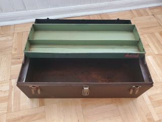 Vintage Tool Tackle Box Kennedy Kits Brown Metal Cs - 19 Cantilever Tray & Latch
