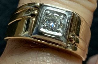 Vintage 14k Solid Y.  G.  Art Deco Mens Diamond Ring Size 8 1/2