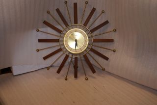 Vintage Snider Electric Wall Clock Teak Starburst Sunburst Mcm Mid Century