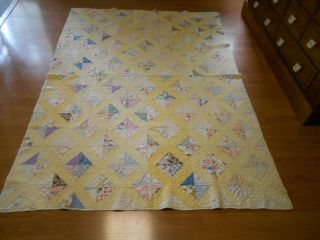 Vintage Hand Quilted Machine Sewn Patchwork Block Quilt Cutter Or Use For Crafts