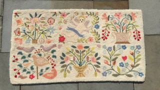 Vintage Claire Murray Hooked Rug Floral Botanical Cherub 44 X 27