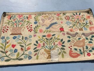 Vintage Claire Murray hooked rug Floral Botanical Cherub 44 X 27 2
