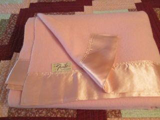 Faribo Wool Blanket Satin Binding Pink Full Double Bed Size Vintage Near