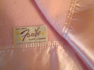FARIBO WOOL Blanket Satin Binding Pink Full Double Bed Size Vintage Near 2