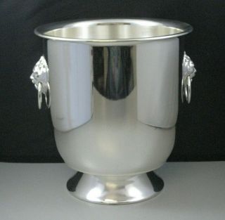 Vintage Silver Champagne Ice Bucket Art Deco Lion Head Handles