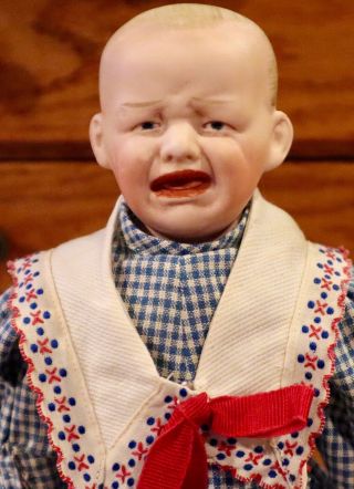 Antique 9 1/2 " German Bisque Character Boy Gebruder Heubach 7134 Crying Doll