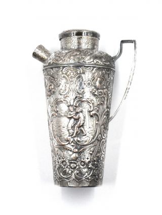 Antique E.  G.  Webster & Son Martini Cocktail Shaker Ornate Repousse Silver Plate