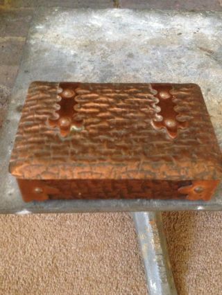 Small Arts And Crafts Copper Textured Box With Gothic Straps