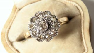 Stunning Antique Art Deco Platinum Old Cut Diamond Daisy 18ct Gold Ring