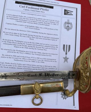 Ww2 Usn Sword Named To Silver Star Recipient W/ Scabbard