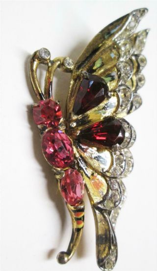 Vintage Gorgeous Deco Sterling Rhinestone Coro Craft Butterfly Brooch Pin Clip