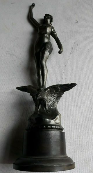 Rare 1930 S Art Deco Bakelite Spelter Figure Figurine Woman Girl On Eagle