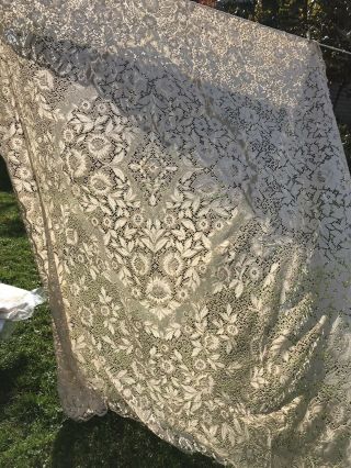 Farmhouse Vintage Quaker Lace Old Table Cloth Holiday Christmas 68x94