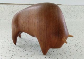 Vintage Mcm Mid Century Modern Wood Teak Bull Figurine -