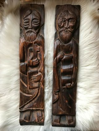 Vintage Mid Century Wooden Witco Style Carved Religious Saints Wall Art
