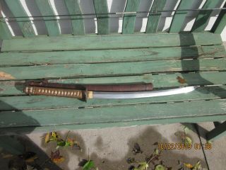 Wwii Japanese Samurai Katana Sword With Leather Scabbard