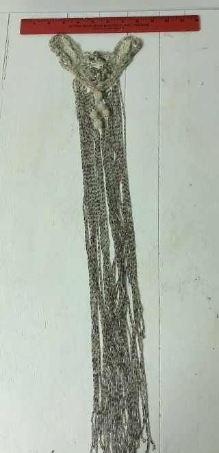 Antique 1920s Flapper Dress Hand Beaded Glass Fringe Applique 7x23 " Long 2 Of 2