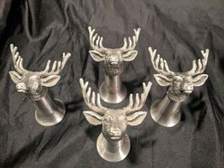 4 Jaegermeister Stainless Pewter Elk Deer Head Shot Glasses
