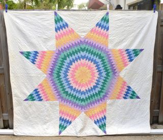 Vtg Lone Star Quilt 1930s Full Orange Purple Green Blue Pink 72 X 80 Double Bed