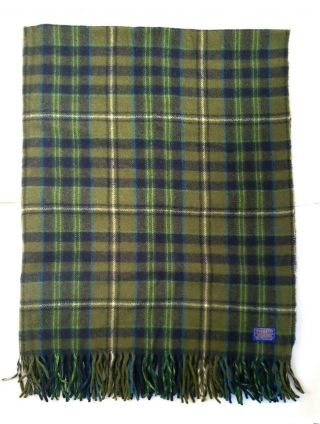 Pendleton 100 Virgin Wool Blanket 66 " X 52 " Green / Blue Plaids Made In Usa