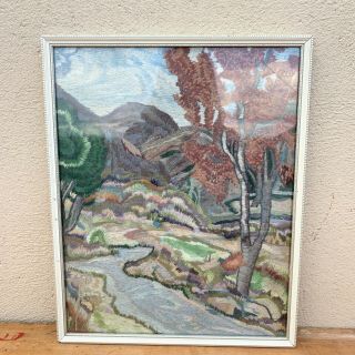 Vintage Mid Century Hand Embroidered Picture Long Short Stitch Needle Painting