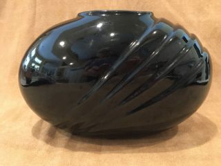 Vtg Art Deco Mid Century Modern Ceramic Pottery Vase Black Gloss Oval Ikebana