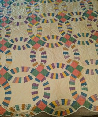 Vintage Double Wedding Ring Quilt 75 X 75