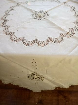 Vintage Madeira Embroidery,  Cut - Work And Lace 50 " Square Tablecloth