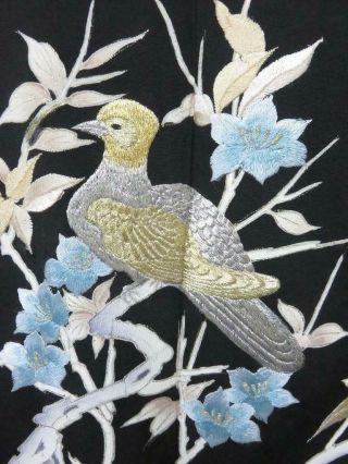 01abcf 1418 Silk Vintagetomesode Fabric Japanese Kimono Embroidery Birds