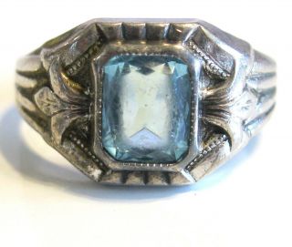 Antique Art Deco Mans Mens Sterling Silver Ob Ostby Barton Blue Topaz 925 Ring