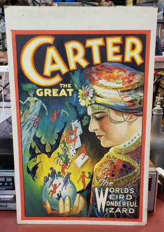 Vintage Carter The Great Weird Wonderful Wizard Magician Window Card Poster