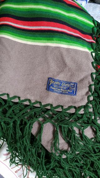 Vintage Pendleton Beaver State Robe Shawl Wool Blanket With Stripes And Fringe