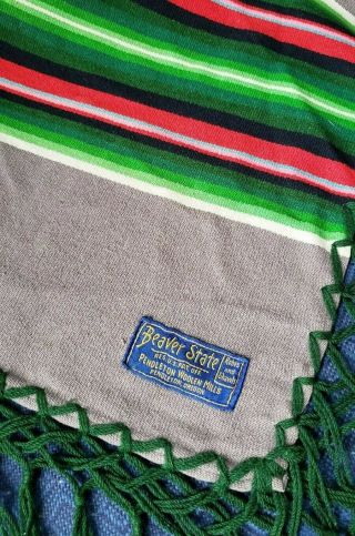 Vintage Pendleton Beaver State Robe Shawl Wool Blanket with Stripes and Fringe 2