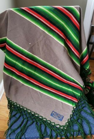 Vintage Pendleton Beaver State Robe Shawl Wool Blanket with Stripes and Fringe 3