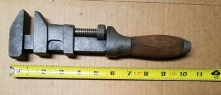 Vintage Adjustable 10 Monkey Wrench Tool Wood Handle