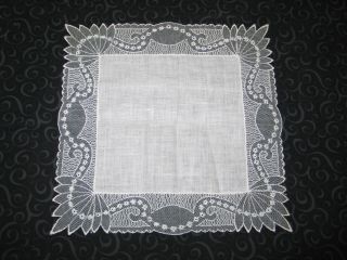 Vtg Antique Needle Run Embroidery Net Lace Handkerchief Hanky Bridal 1 Of 3 - Nos