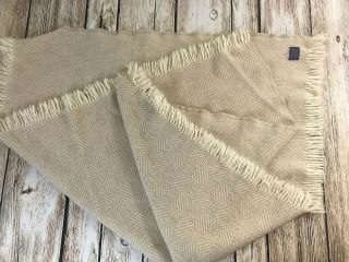 Vintage Pendleton Blanket Pure Virgin Wool Usa Beige Cream Plaid Fringe 60”x49”