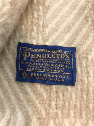 Vintage pendleton blanket Pure Virgin Wool USA Beige Cream Plaid Fringe 60”x49” 2
