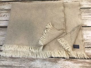 Vintage pendleton blanket Pure Virgin Wool USA Beige Cream Plaid Fringe 60”x49” 3