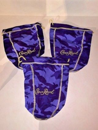 Set Of 3 Camo Crown Royal Bags Purple 750 Ml 9 " Camouflage