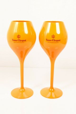 Pair 2x Orange Acrylic Veuve Clicquot Champagne Glasses Euc