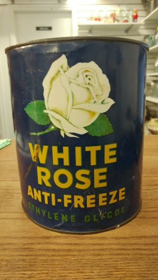 Early Vintage White Rose Gallon Anti - Freeze Can