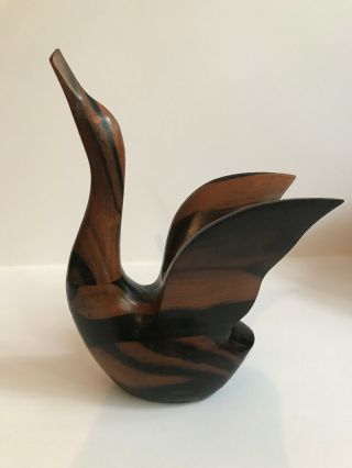 Mid Century Modern Mcm Teak Swan Sculpture 5 1/2 Inches Tall