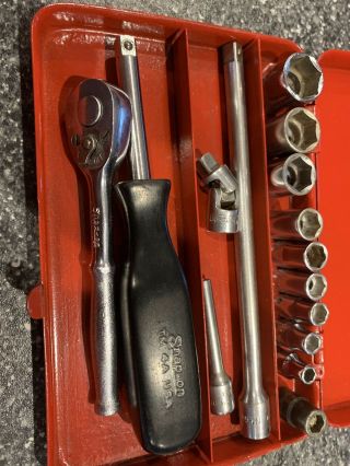 Vintage Snap On 16 Piece 1/4 " Drive Sae Socket And Driver Set