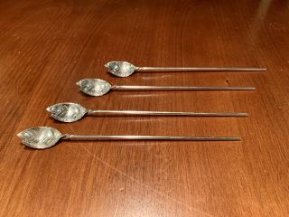 Tiffany & Co Sterling Silver Leaf Julep Iced Tea Spoon Straw Set 4 Rare