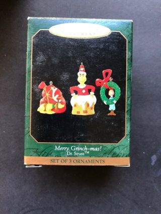 Hallmark 1999 Dr.  Seuss Miniature Ornament Set 3 Merry Grinch Mas Cindy Lou Max