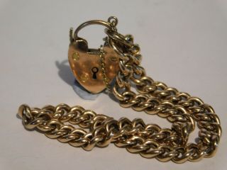 Antique 9ct Gold Bracelet 9ct Gold Heart Pad Lock Links Hallmarked