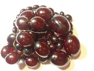 Vintage Cherry Amber Bakelite Faturan Beads Necklace For Rethread Marbled 103.  6g